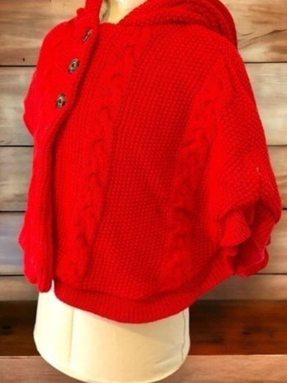 Baby Girls Red Cable Knit Hooded Poncho Size 9–12 Months
